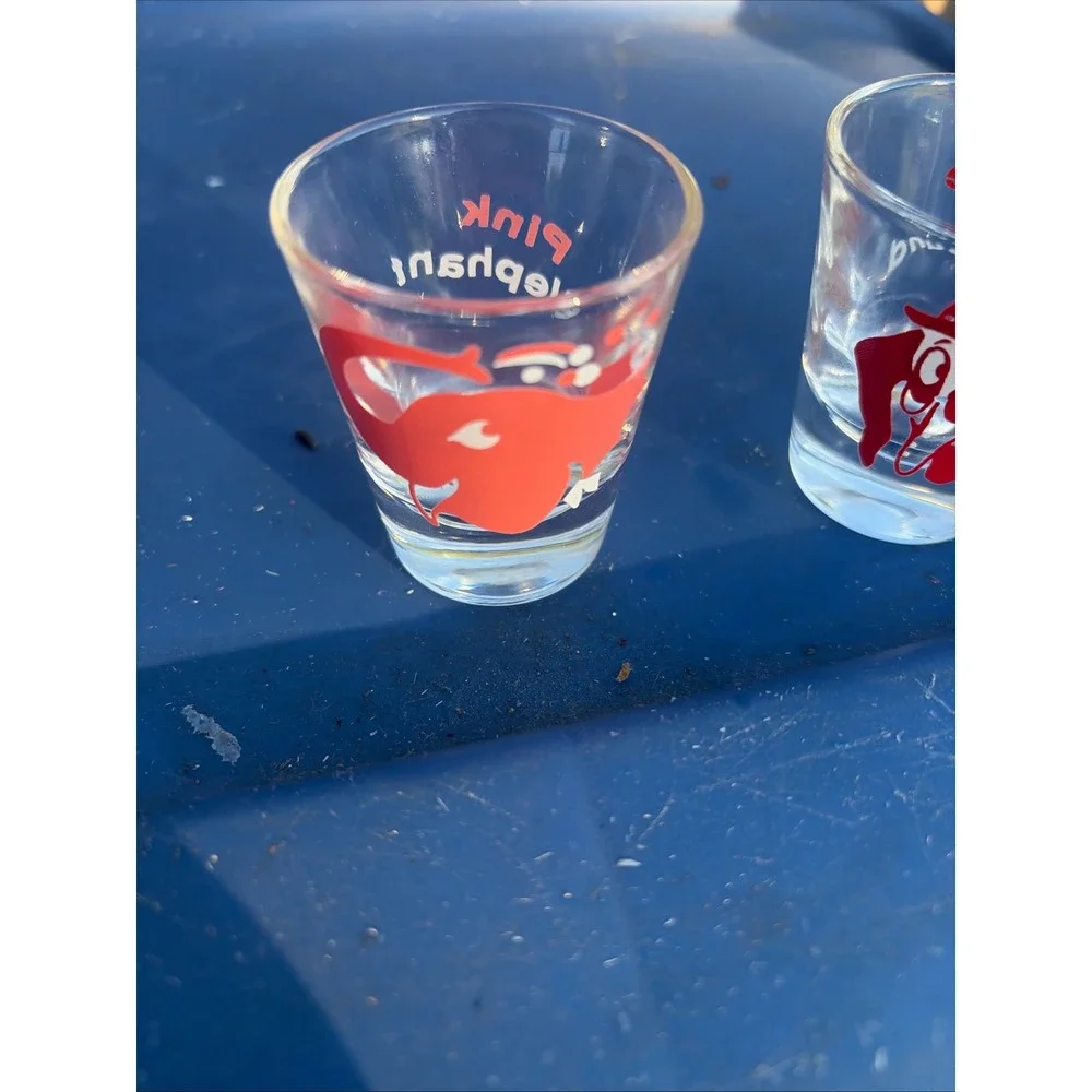 Vintage Style Novelty Shot Glass Set of 4 Pink Elephant Booze Hound Night Owl